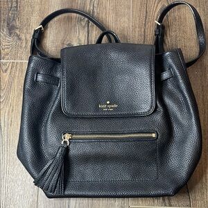 Kate Spade Black Leather Drawstring Backpack